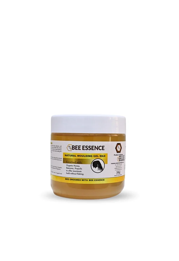 Bee Essence Natural Moulding Gel Wax 500g jar enriched with organic honey, beeswax, and propolis for maximum hair hold without flaking